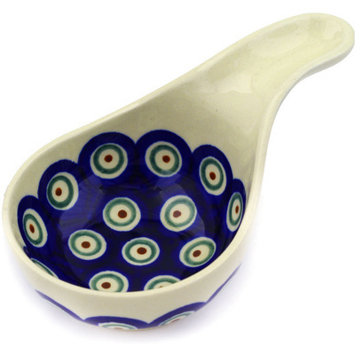 Polish Pottery Condiment Dish 5&quot; Peacock Leaves