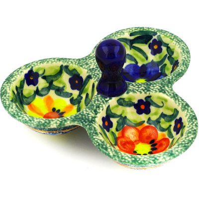 Polish Pottery Condiment Dish 5&quot; Primary Poppies UNIKAT