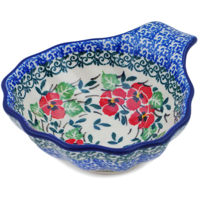 Polish Pottery Condiment Dish 5&quot; Red Pansy