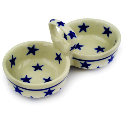 Polish Pottery Condiment Dish 5&quot; Starburst Americana