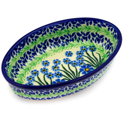 Polish Pottery Condiment Dish 6&quot; Blue April Showers
