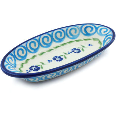 Polish Pottery Condiment Dish 6&quot; Blue Bursts