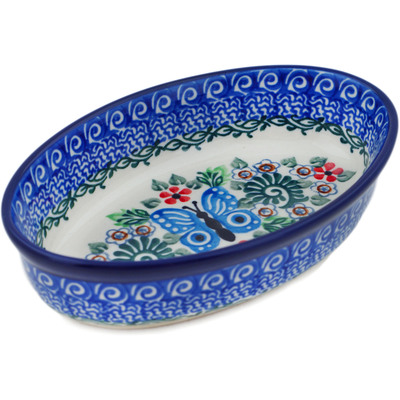 Polish Pottery Condiment Dish 6&quot; Blue Butterfly Brigade UNIKAT