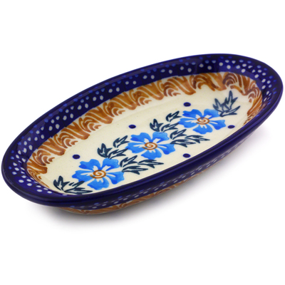 Polish Pottery Condiment Dish 6&quot; Blue Cornflower