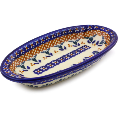 Polish Pottery Condiment Dish 6&quot; Blue Cress