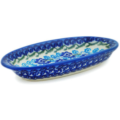 Polish Pottery Condiment Dish 6&quot; Blue Kiss Blooms