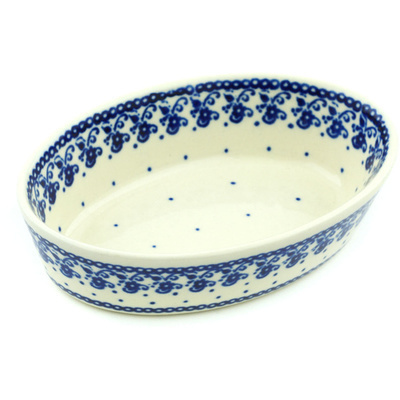 Polish Pottery Condiment Dish 6&quot; Blue Lace Vines