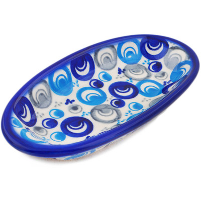 Polish Pottery Condiment Dish 6&quot; Blue Peacock Eye