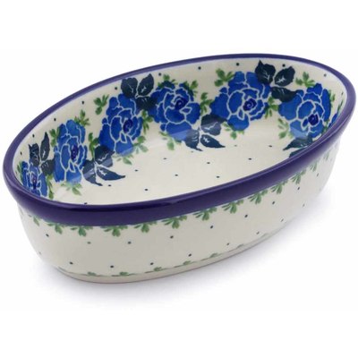 Polish Pottery Condiment Dish 6&quot; Blue Rose