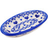 Polish Pottery Condiment Dish 6&quot; Blue Valentine Hearts