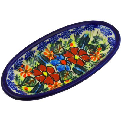 Polish Pottery Condiment Dish 6&quot; Bold Poppies UNIKAT