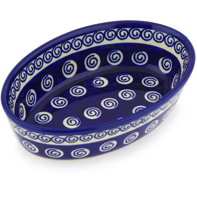 Polish Pottery Condiment Dish 6&quot; Cobalt Swirl