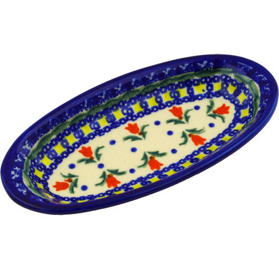 Polish Pottery Condiment Dish 6&quot; Cocentric Tulips