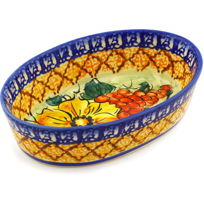 Polish Pottery Condiment Dish 6&quot; Colorful Bouquet UNIKAT