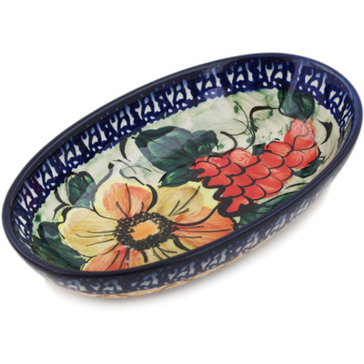 Polish Pottery Condiment Dish 6&quot; Colorful Bouquet UNIKAT