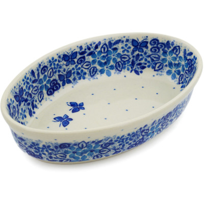 Polish Pottery Condiment Dish 6&quot; Delicate Blue UNIKAT