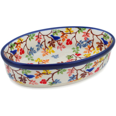 Polish Pottery Condiment Dish 6&quot; Fall Branches UNIKAT