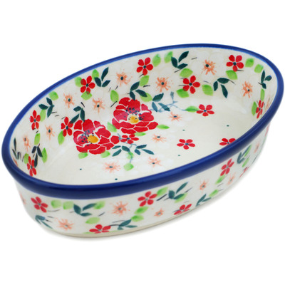 Polish Pottery Condiment Dish 6&quot; Festive Mistletoe UNIKAT