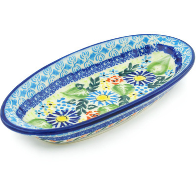 Polish Pottery Condiment Dish 6&quot; Flor-de-lis UNIKAT