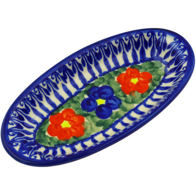 Polish Pottery Condiment Dish 6&quot; Floral Burst