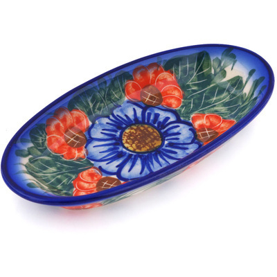 Polish Pottery Condiment Dish 6&quot; Flowers In Bloom UNIKAT