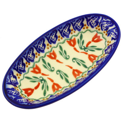 Polish Pottery Condiment Dish 6&quot; Fluttering Tulips