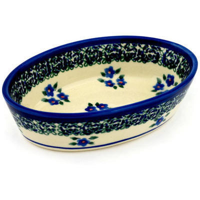 Polish Pottery Condiment Dish 6&quot; Forget Me Not Dots