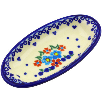 Polish Pottery Condiment Dish 6&quot; Hearts And Flowers