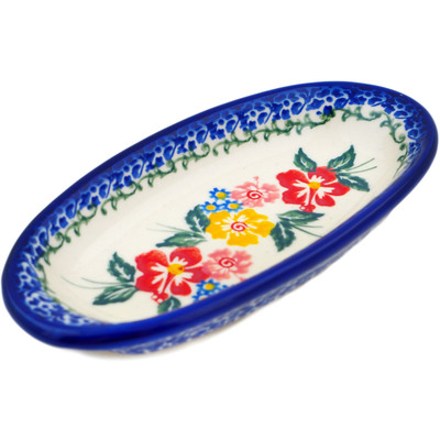 Polish Pottery Condiment Dish 6&quot; Hibiscus Haven