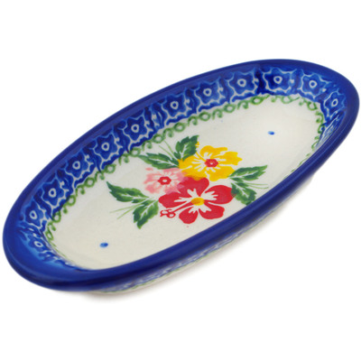 Polish Pottery Condiment Dish 6&quot; Hibiscus Splendor