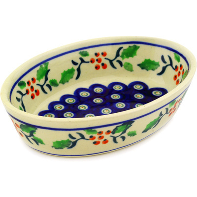 Polish Pottery Condiment Dish 6&quot; Holly Berries