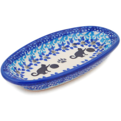 Polish Pottery Condiment Dish 6&quot; Kitty Paw Play Time