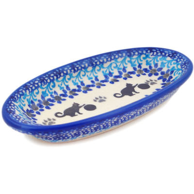 Polish Pottery Condiment Dish 6&quot; Kitty Paw Play Time