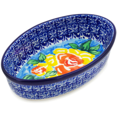 Polish Pottery Condiment Dish 6&quot; Matisse Flowers Golden UNIKAT
