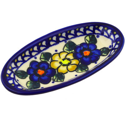 Polish Pottery Condiment Dish 6&quot; Pansy Circle UNIKAT