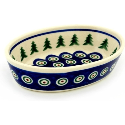 Polish Pottery Condiment Dish 6&quot; Peacock Evergreen
