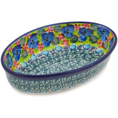 Polish Pottery Condiment Dish 6&quot; Pretty Pansies UNIKAT