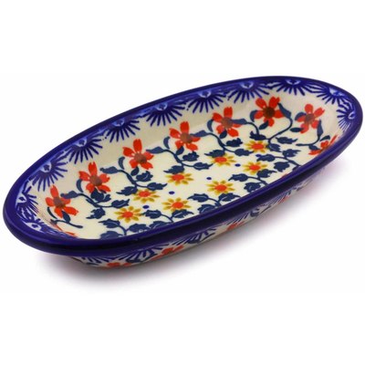 Polish Pottery Condiment Dish 6&quot; Red Sunflower