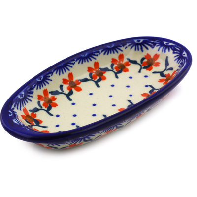 Polish Pottery Condiment Dish 6&quot; Red Sunflower
