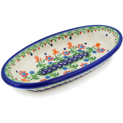 Polish Pottery Condiment Dish 6&quot; Spring Flowers