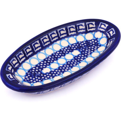 Polish Pottery Condiment Dish 6&quot; Tribal Blue