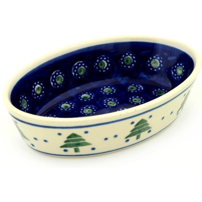 Polish Pottery Condiment Dish 6&quot; Twinkling Evergreen