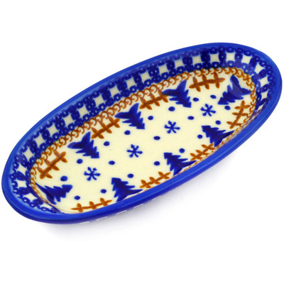 Polish Pottery Condiment Dish 6&quot; Winter Snow