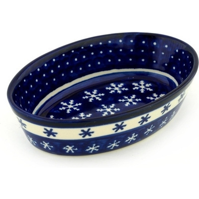 Polish Pottery Condiment Dish 6&quot; Winter Snowflakes