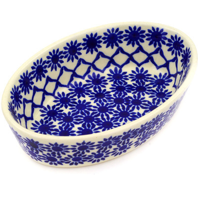 Polish Pottery Condiment Dish 6&quot; Woven Blue Astrids
