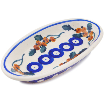 Polish Pottery Condiment Dish 6&quot; Yellow Holly Berries