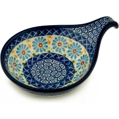 Polish Pottery Condiment Dish 7&quot; Aster Peacock Eyes