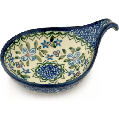 Polish Pottery Condiment Dish 7&quot; Azure Blooms