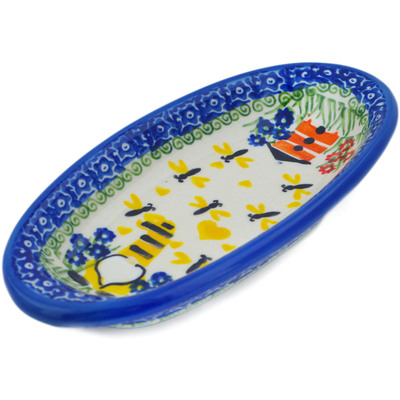 Polish Pottery Condiment Dish 7&quot; Beekeeper Gnome UNIKAT