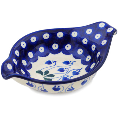 Polish Pottery Condiment Dish 7&quot; Bleeding Heart Peacock